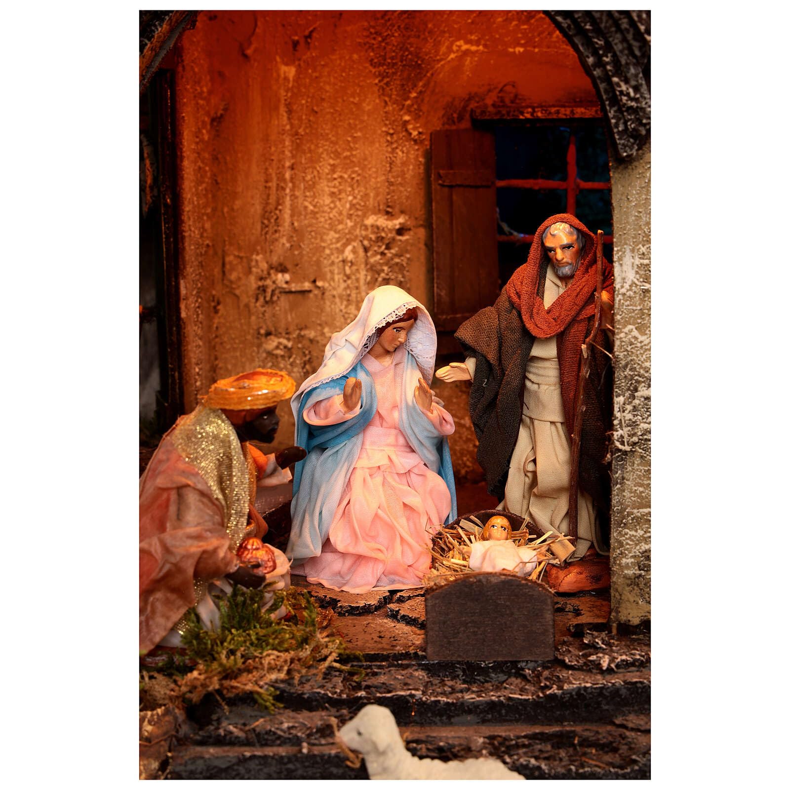 Holyart Lighted Neapolitan Nativity Scene with sea 12 cm, 50x60x74 cm, with figurinesLength: 60 cm|Width: 50 cm|Height: 74 cm