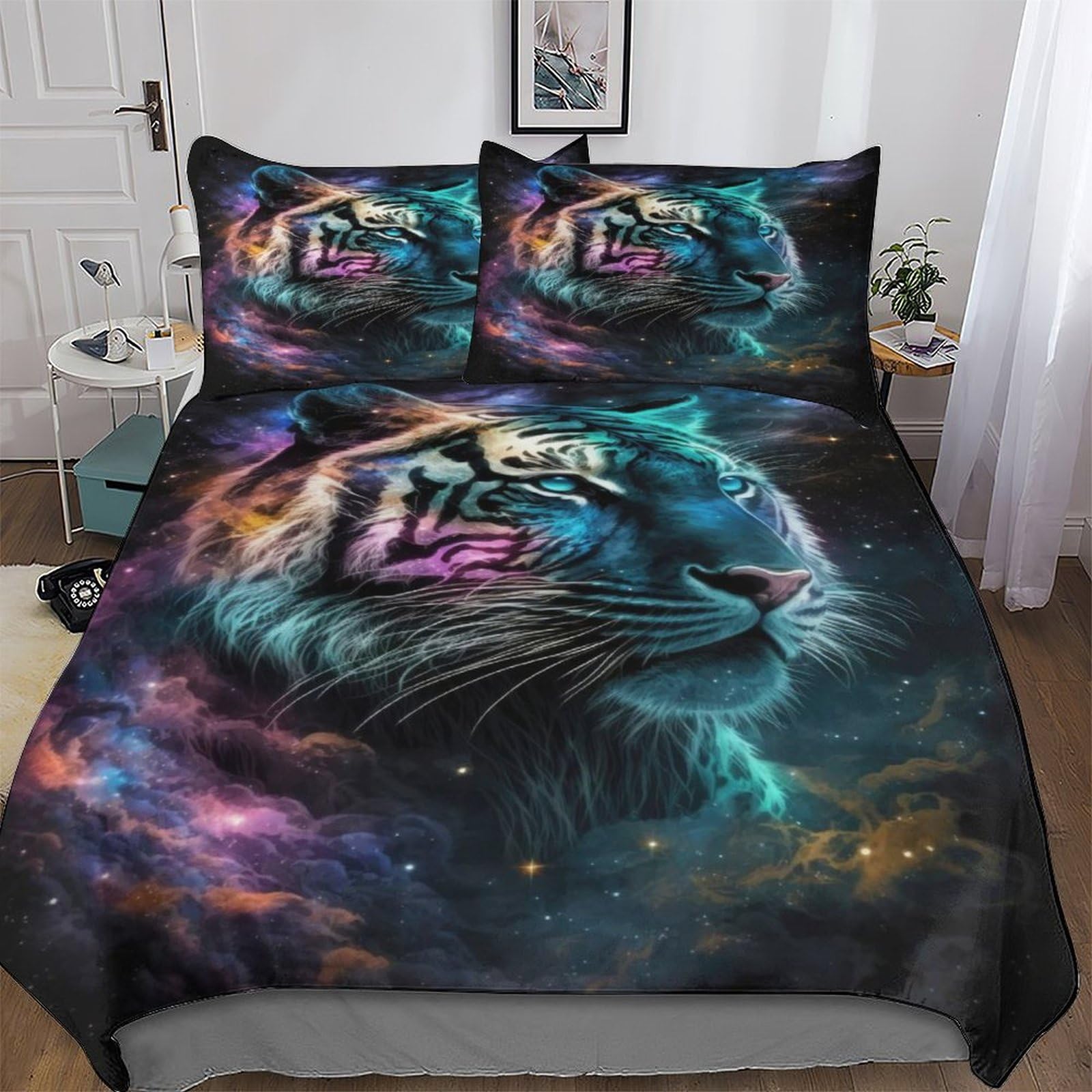 Parure de lit tigre blanc hypoallergénique en microfibre
