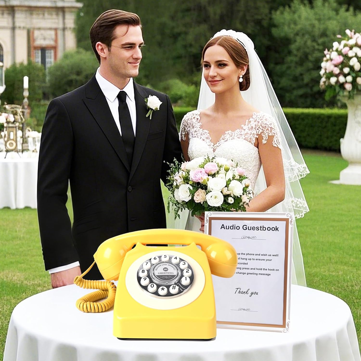 TelPal Voice Recording Audio Guest Book – Guest Book Phone for Weddings, Bridal Showers, Anniversaries | Retro Telephone Voice Recorder | USB Rechargeable Memory Phone | Unique Wedding Gift (Yellow)