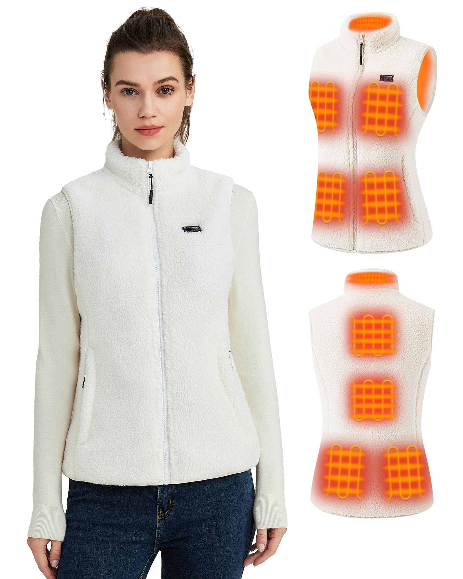 Fuzzy Heated Vest for Women with 16000mAh 7.4V Battery Pack Included, Sherpa Heated Vest Women, Fleece Vests Cycling