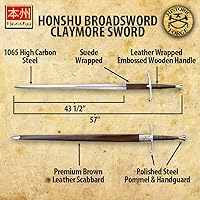 Vista 2 de Honshu Claymore Sword Forjado histórico Espada ancha Auténtica hoja de acero de alto carbono 1065 Mango de cuero Funda de alta calidad