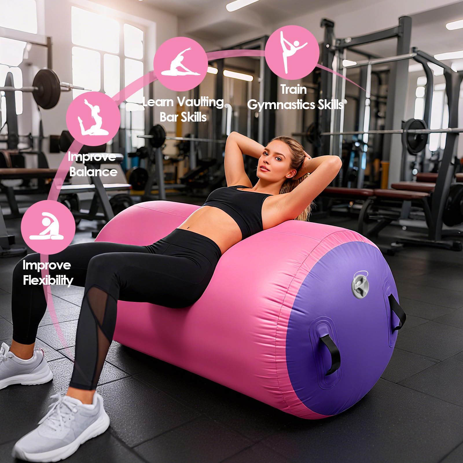 Diealles Shine Air Roll, 100x80cm Rullo ad Aria Gonfiabile Rotondo, Rotolo Gonfiabile con Pompa Elettrica e Borsa per il Trasporto, Air Barrel Gymnastics Roller per Allenamento Fitness Yoga