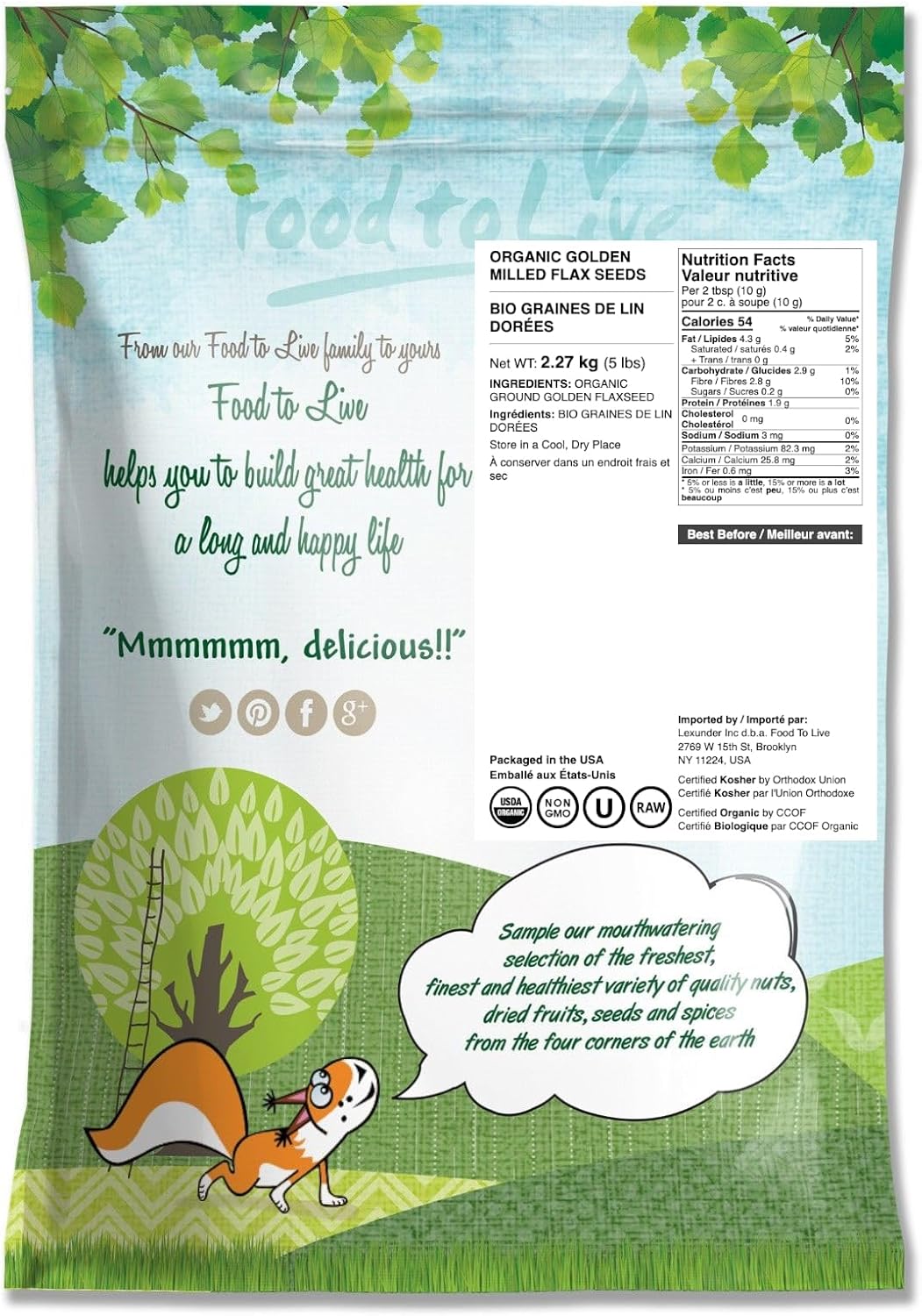 Food to Live Organic Golden Flaxseed Meal, 5 Pounds – Cold-Milled Flax Seeds. Non-GMO, Raw, Kosher, Vegan Bulk. Rich in Omega-3, and Dietary Fiber. Vegan Egg Substitute. Great for Baking