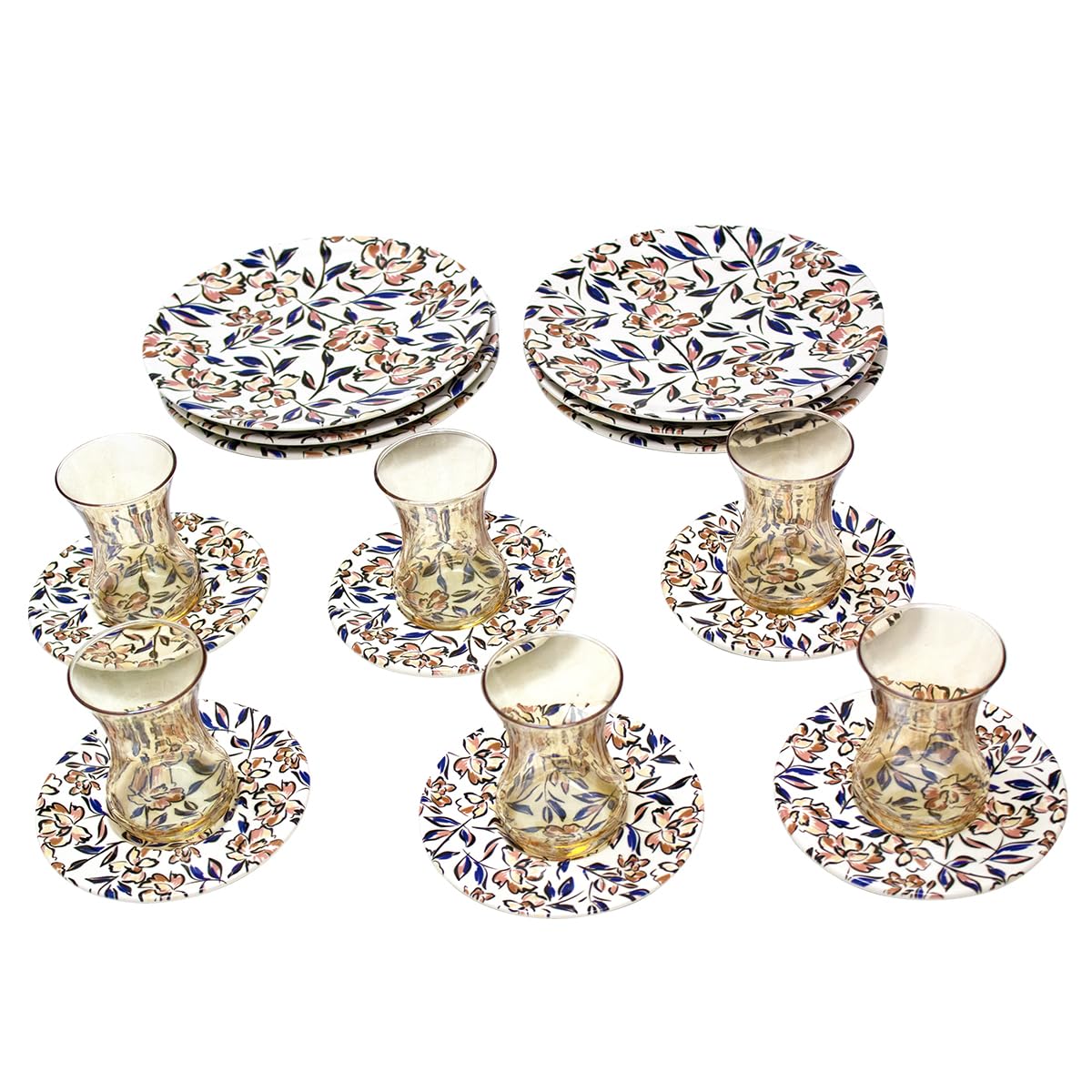 BLACKSTONE Herencia 18 Pieces Porcelain Tea Set With Side Plate 6x Tea Cups | 6x Saucers | 6x Side Plates, Made In Turkey (1205)