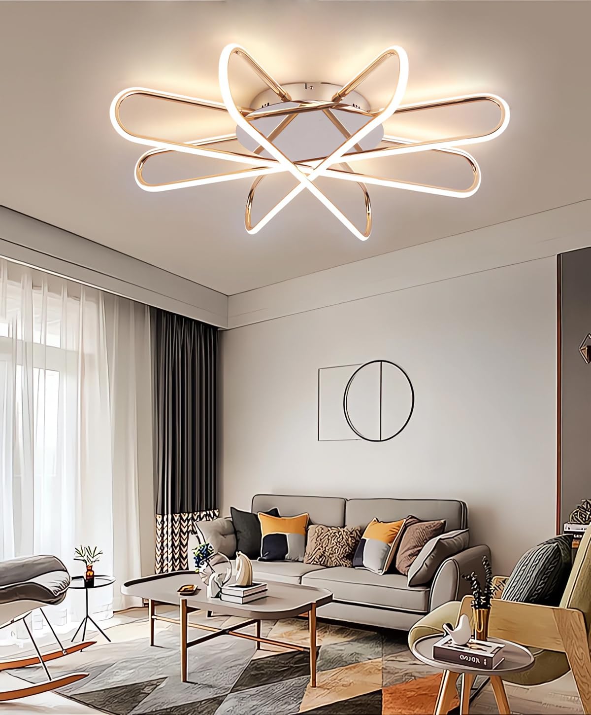 MOMOYY LED Ceiling Lamp Modern Living Room Ceiling Lights Dimmable with Remote Control Ceiling Light Black Bedroom Ceiling Lighting Kitchen Study Interior Lighting Lighting (Gold, 60cm)