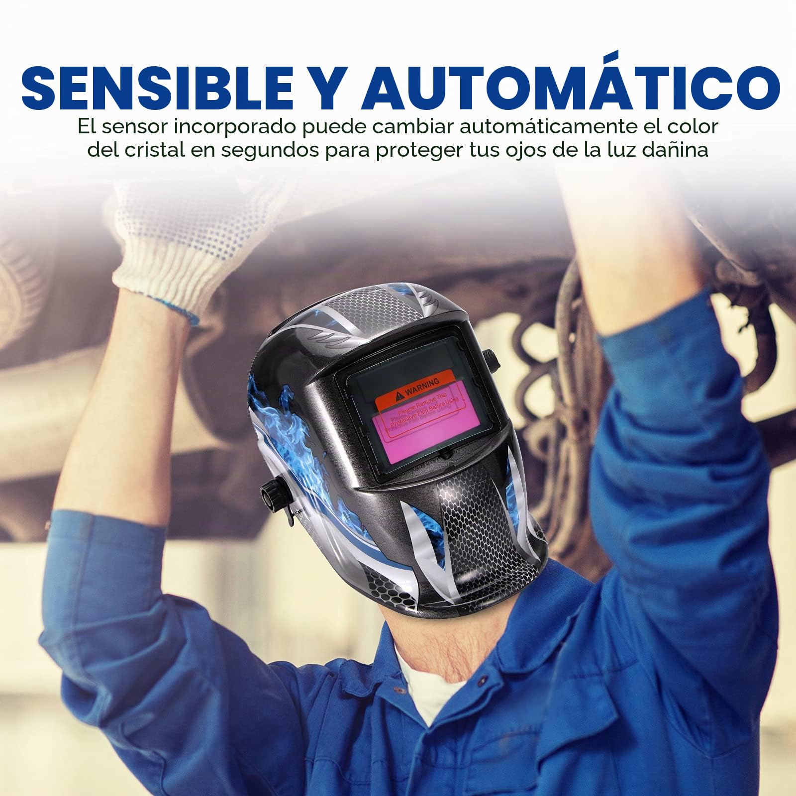 ALLOMN Máscara de Soldadura, Casco de Soldadura Solar Casco de Ajuste Montado en la Cabeza Oscurecimiento Automático, Sensor de Alta Sensibilidad, Alimentado por Batería Solar, Rango 4/9-13
