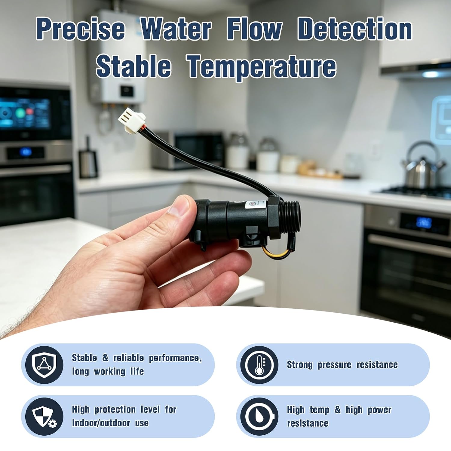 Water Heater Flow Sensors, Replacement Water Flow Sensor Hall Effect Flow Switch Accessories Flow Rate Turbine Flow Meter Easy Installation for RV Motorhome Gas Tankless Water Heater Home
