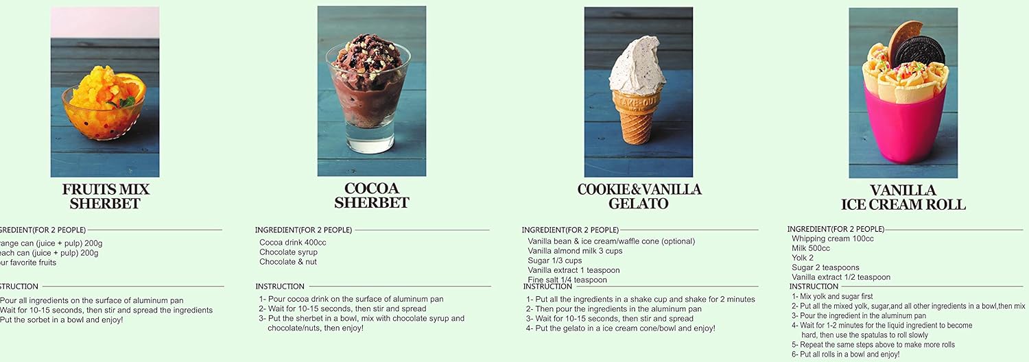Ice Cream Maker/Pan/Roll - Frozen Yogurt, Sorbet, Gelato - Family Fun, Healthy Alternative DIY at home (Turquoise)