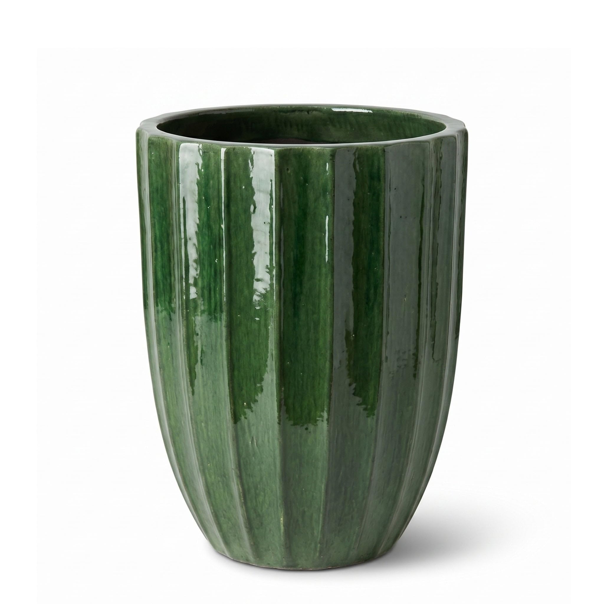 Hugo Keramik Pflanzkübel Ø 44 x H 59 cm Dschungelgrün — Pflanzgefäß groß frostbeständig handgefertigt Garten Terrasse Balkon