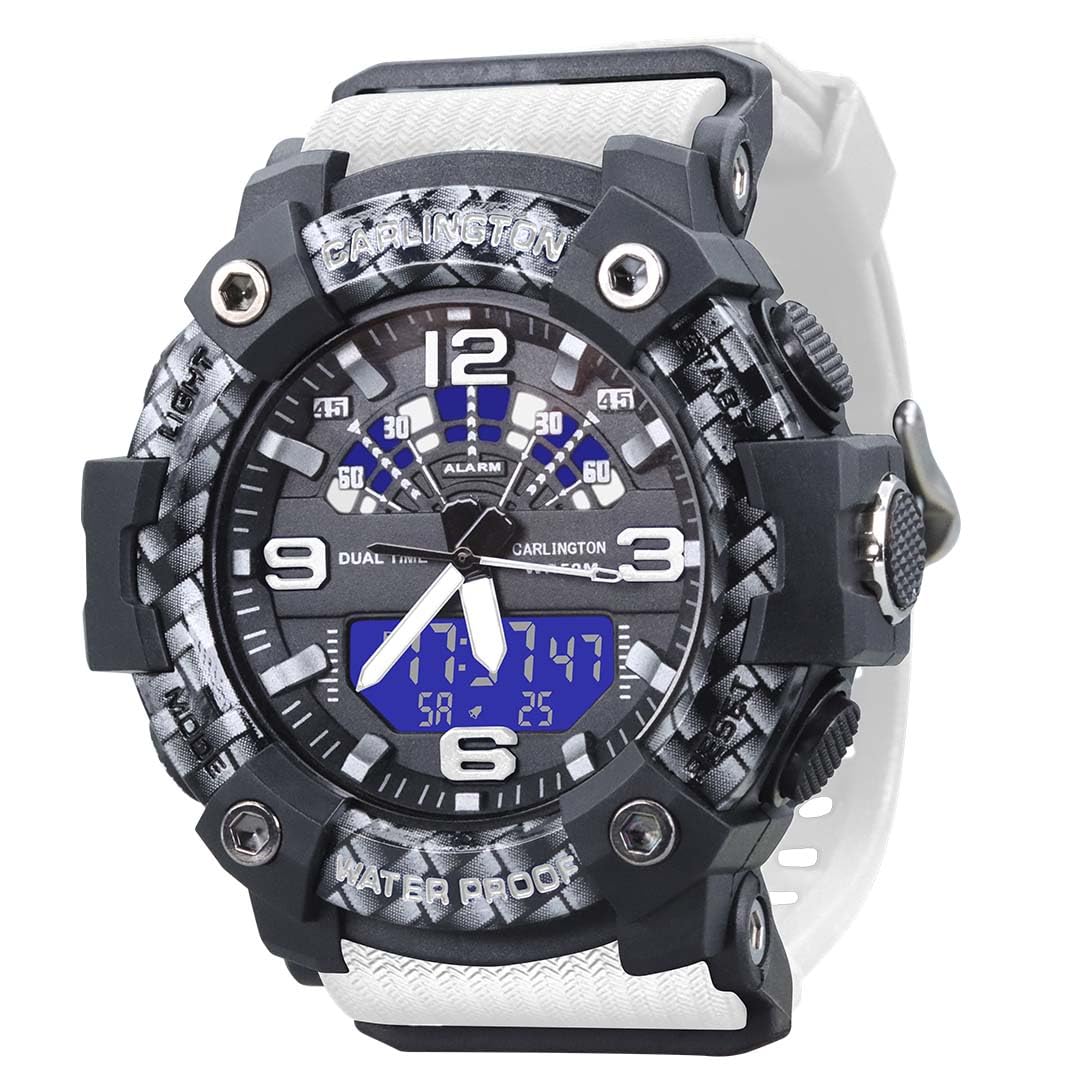 Carlington Resin Analog-Digital Sports Watch Chronograph,Dual Time,Alarm,Stopwatch,Water-Resistant,Shock-Resistant,Back Light Display- The Perfect Watch for Men and Boys - CT9103 Series One (White) (B0CSP592DQ) Amazon Price History, Amazon Price Tracker