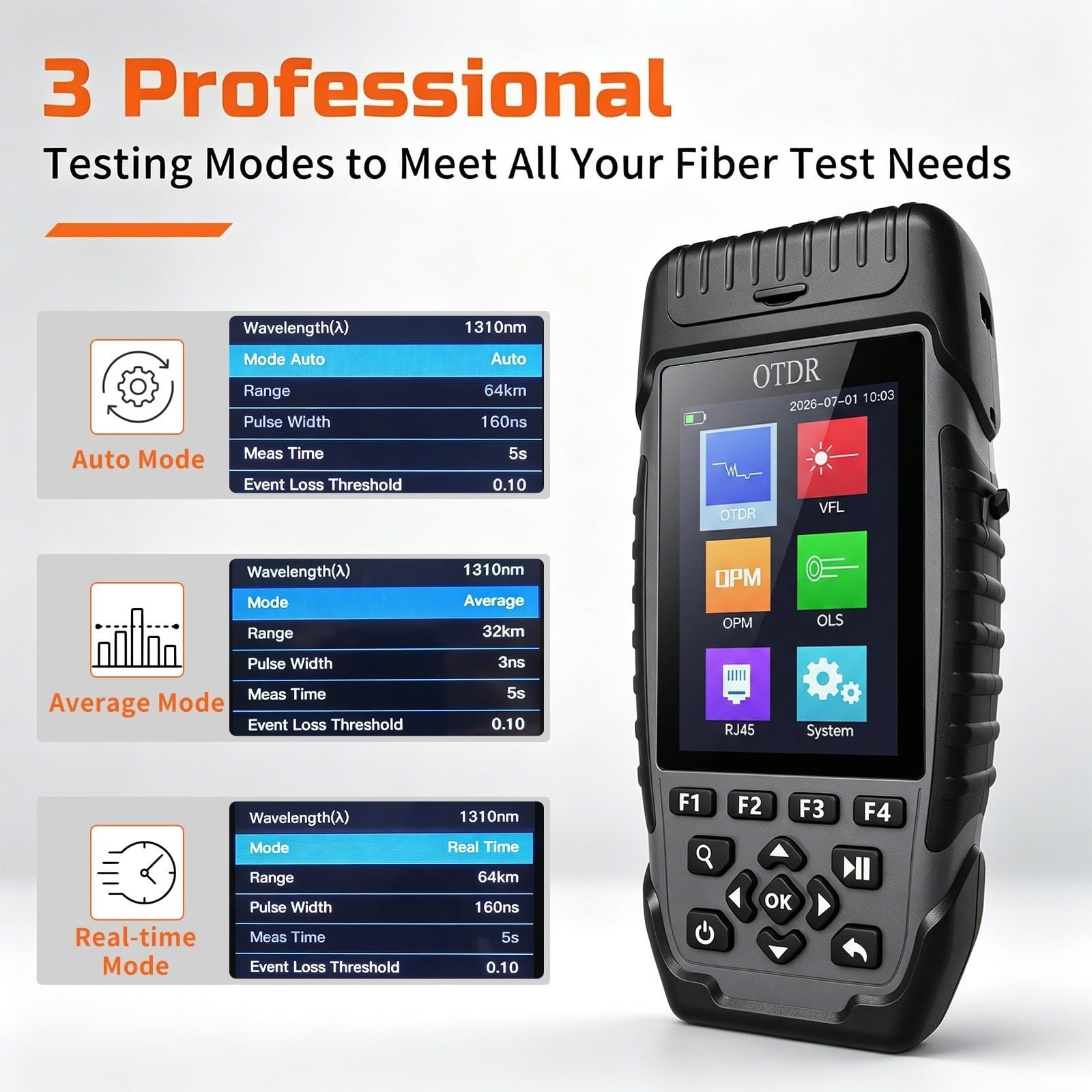 Tester per fibra ottica, Tester per cavi in ​​fibra ottica touch screen con riflettometro ottico multifunzionale nel dominio del tempo OTDR
