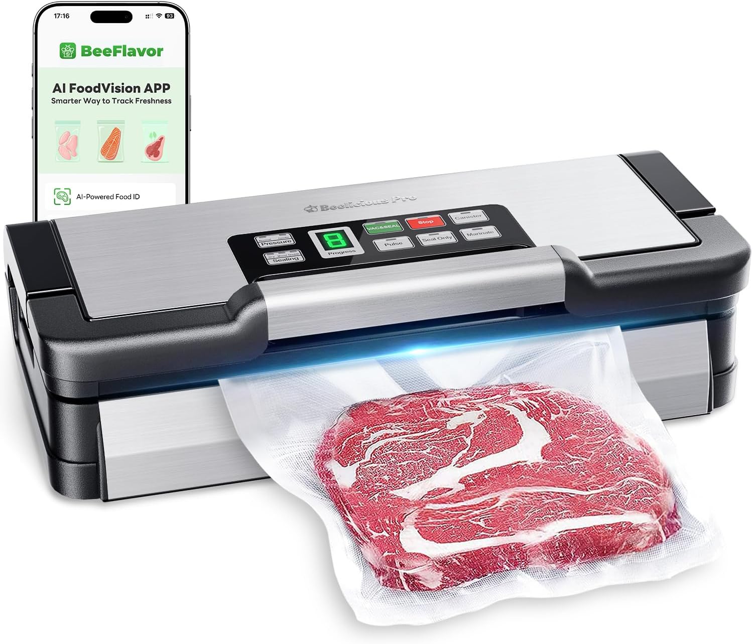 Vacuum Sealer Machine, AquaLock Series 2X Seal&130W Full Automatic Food Sealer, Powerful Food Preservation System with Handle, Built-in Cutter&Bags Storage&Hose, 2 Bags Rolls, Stainless Steel
