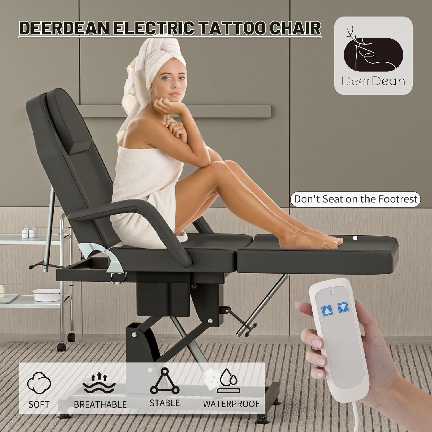 Electric Tattoo Chair for Client Height Adjustable Spa Beds for Esthetician Removable Armrests Facial Bed w/Headrest for Beauty & Spa