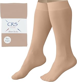 CRS Cross Figure Skating Socks: 2 Pairs Knee High Premium Ice Skate Tights, Breathable Microfiber, Sleek Fit, Multiple Colors