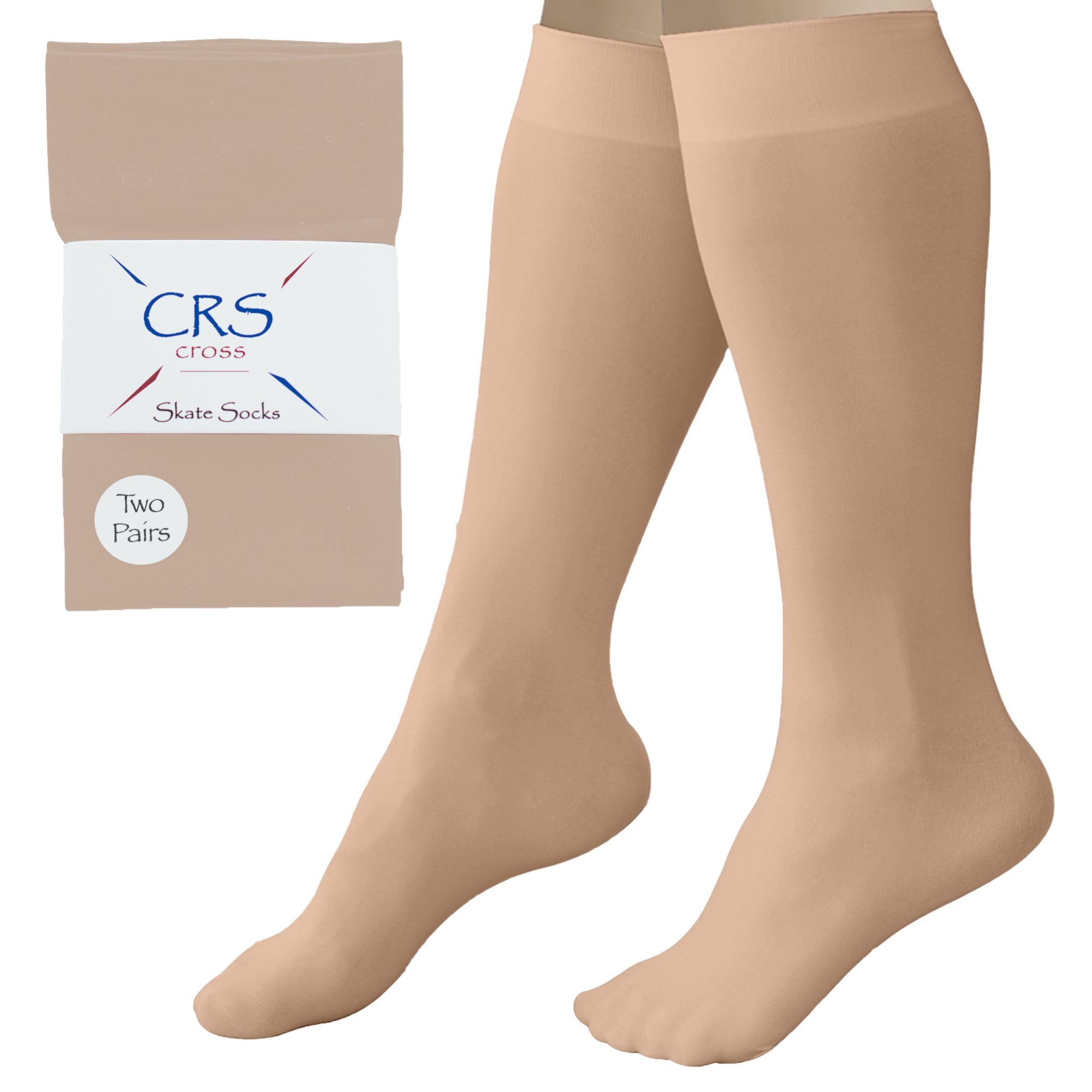 Figure Skating Socks, Knee High Tights for Ice Skates, Footed Skate Socks, Dance Tights (Twizzle Tan)