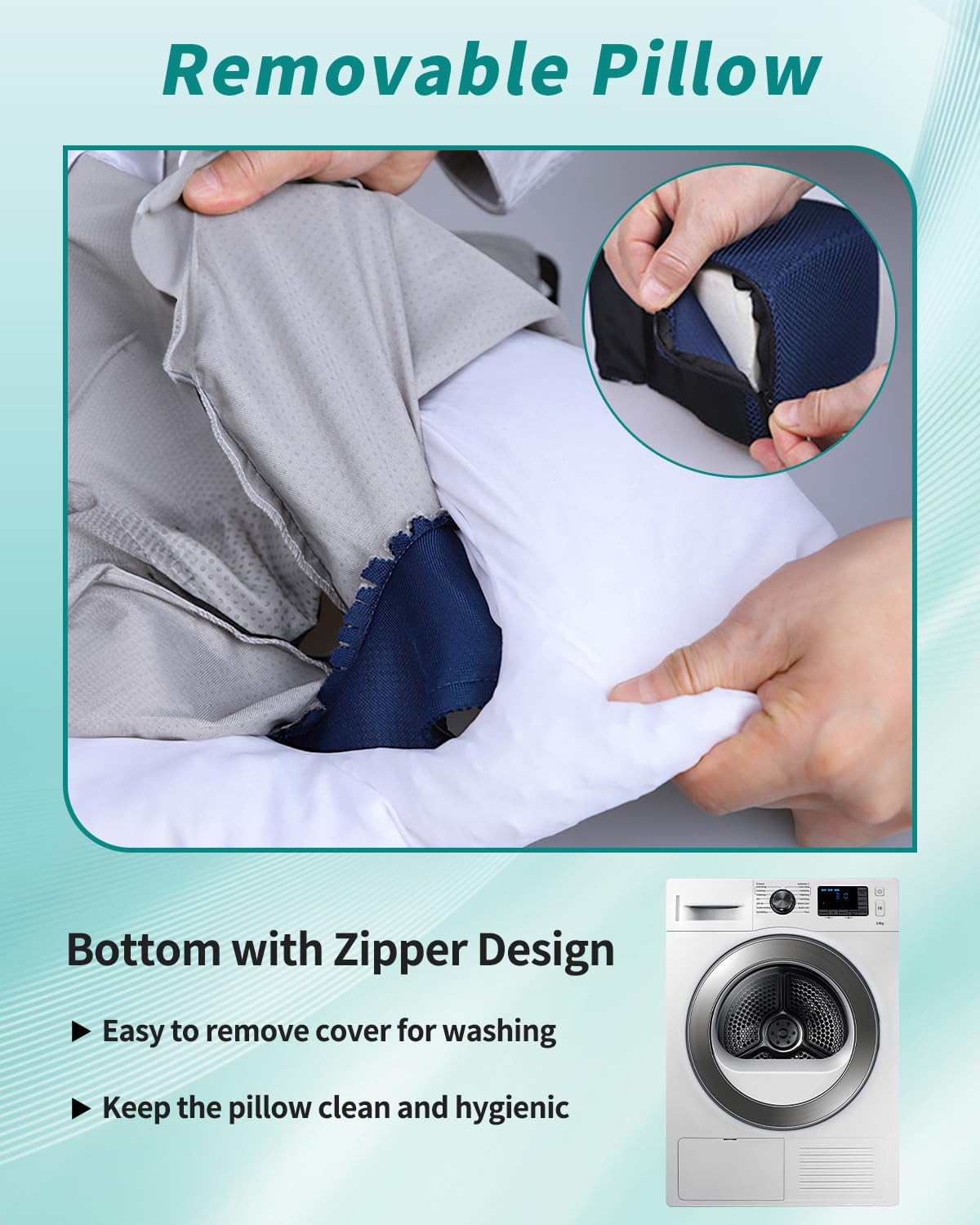 Poduszka do siedzenia dla wózków inwalidzkich z klinem z gałką i pasem bezpieczeństwa – zaprojektowana w celu odciążenia, zdejmowana, oddychająca powłoka, dobry wybór dla użytkowników wózków