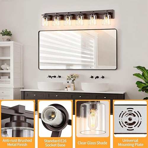 Miniatura 123 de 3 lámparas modernas de baño sobre el espejo, luces de tocador de oro negro para apliques de pared de baño con pantallas de vidrio blanco lechoso