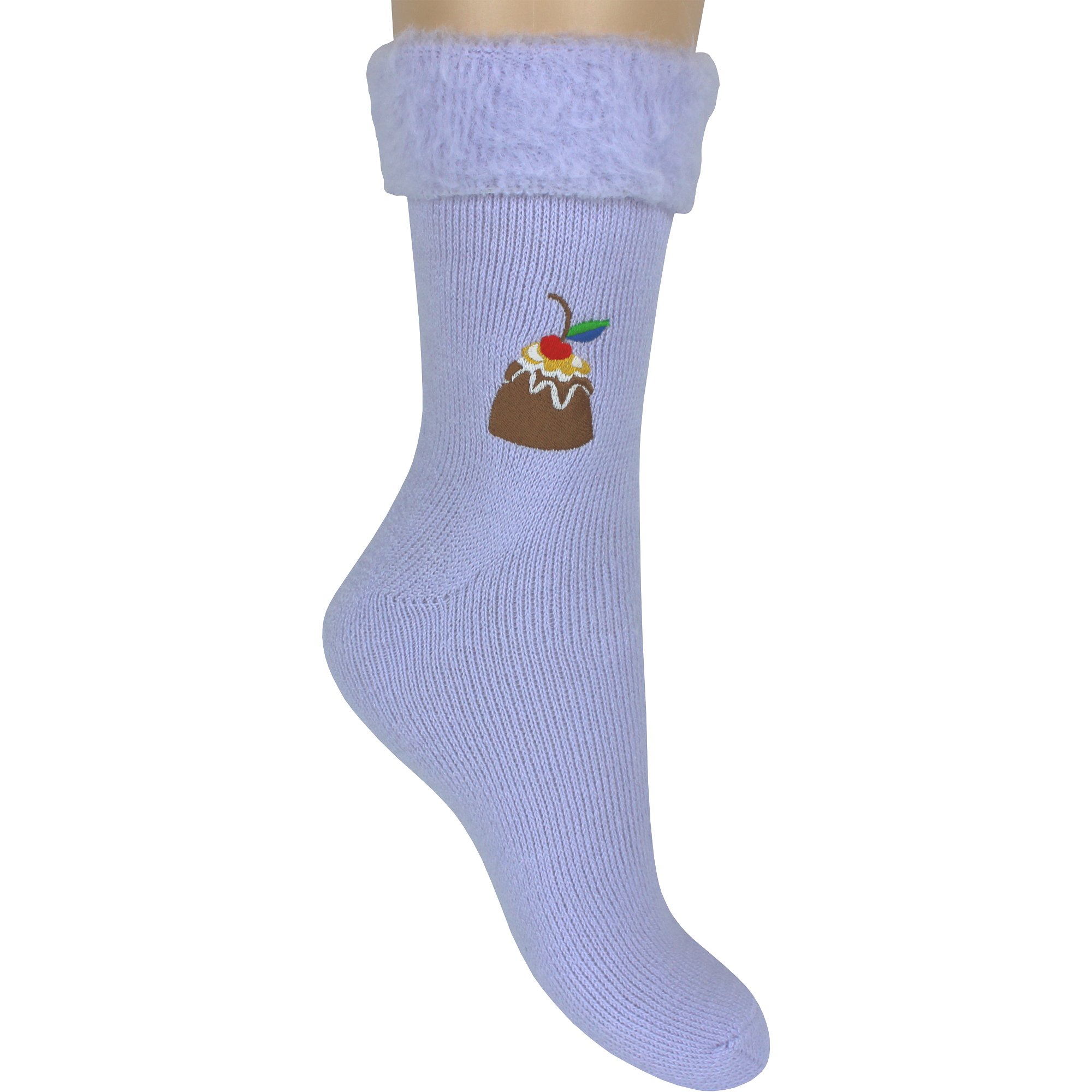 TeddyT's Women's Christmas Pudding Super Soft Fluffy Thermal Bed Socks (Lilac)