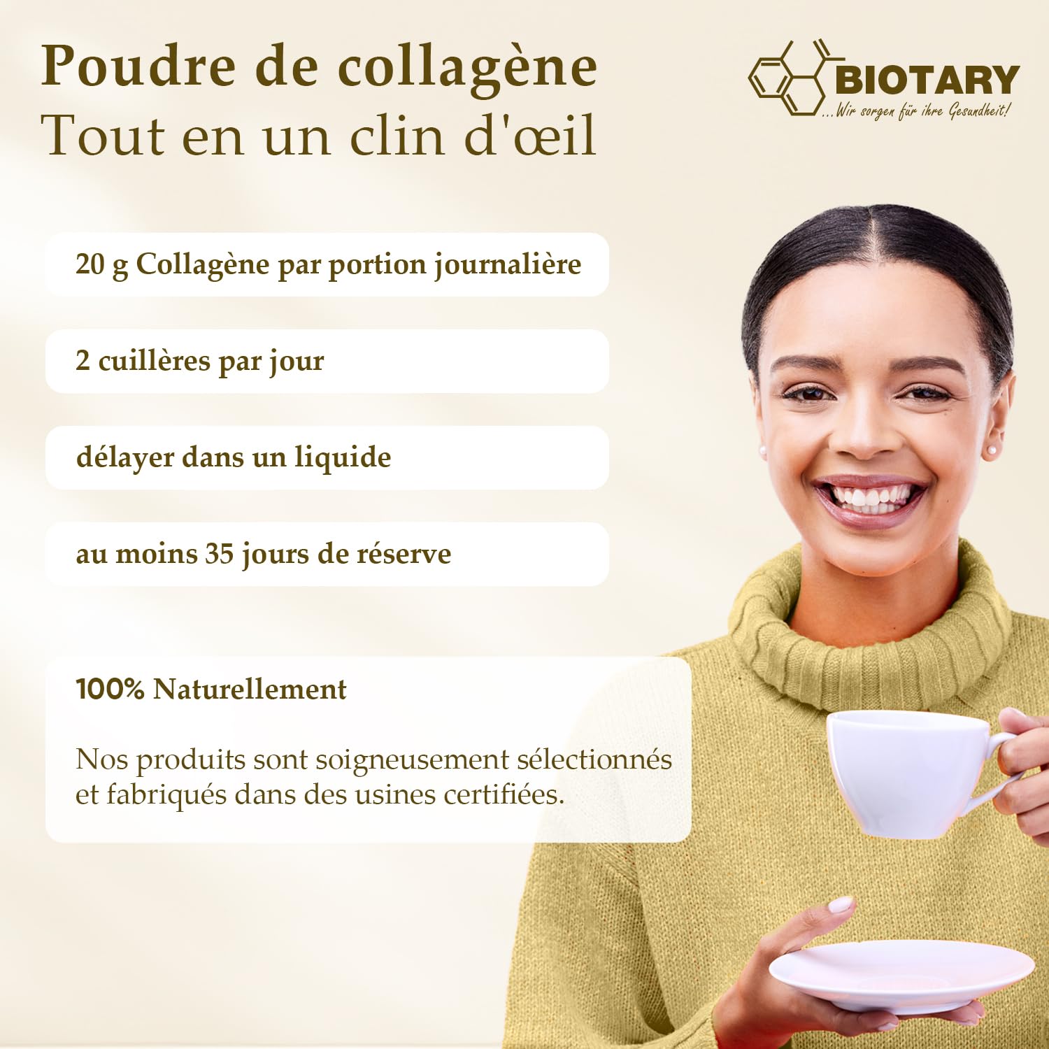 Poudre de Collagène 700 g Hydrolysat de Collagène 100% Pur Peptides de Type 1, 2 et 3, Excellente Solubilité Goût Neutre Formule Pure Qualité Contrôlée