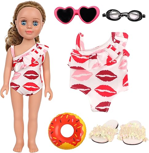 Miniatura 8 de MSYO Conjunto de traje de baño de muñeca para muñeca de 18 pulgadas, 7 accesorios de natación para muñecas, juego de traje de baño, juego de agua