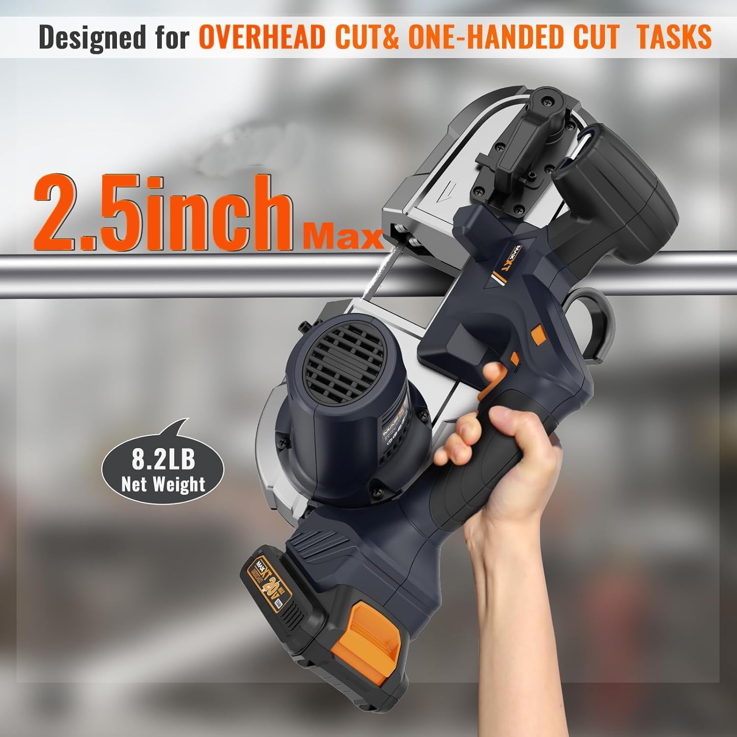 Bandsaw Cordless, MAXXT 2-1/2 inch Brushless Power Metal Bandsaw 20V MAX 2.5" Cutting Capacity 6 Speeds Adjustable, No Hot Sparks When Cutting Metal, Portable BandSaw for Deep Cut