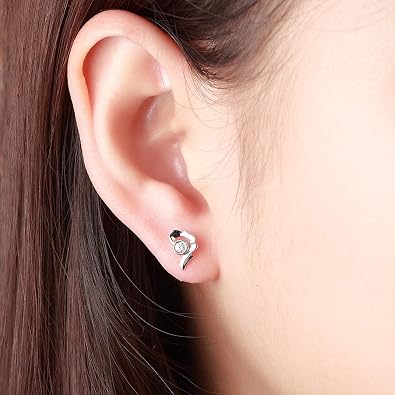 Diamond Stud Earrings, Ear Earrings for Women White Gold Round Shape Stud Earrings Unique 0.06ct Diamond for Valentine's Day