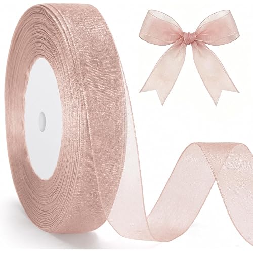 joycraft 3/4 inch Rose Gold Sheer Organza Ribbon, 50Yds Chiffon Ribbon