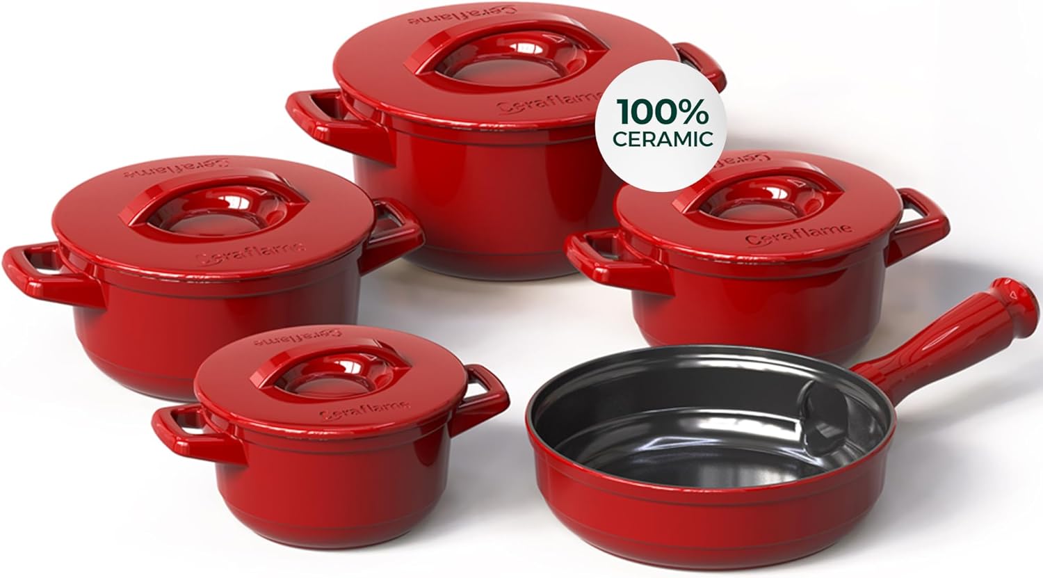 Pure Ceramic, Healthy, Non Toxic Cookware Set - Oven Safe Up to 1200F, Microwave and Dishwasher Safe, Longlasting and Lightweight - PFAS, PTFE, PFOA, PFOS - Tomato Red