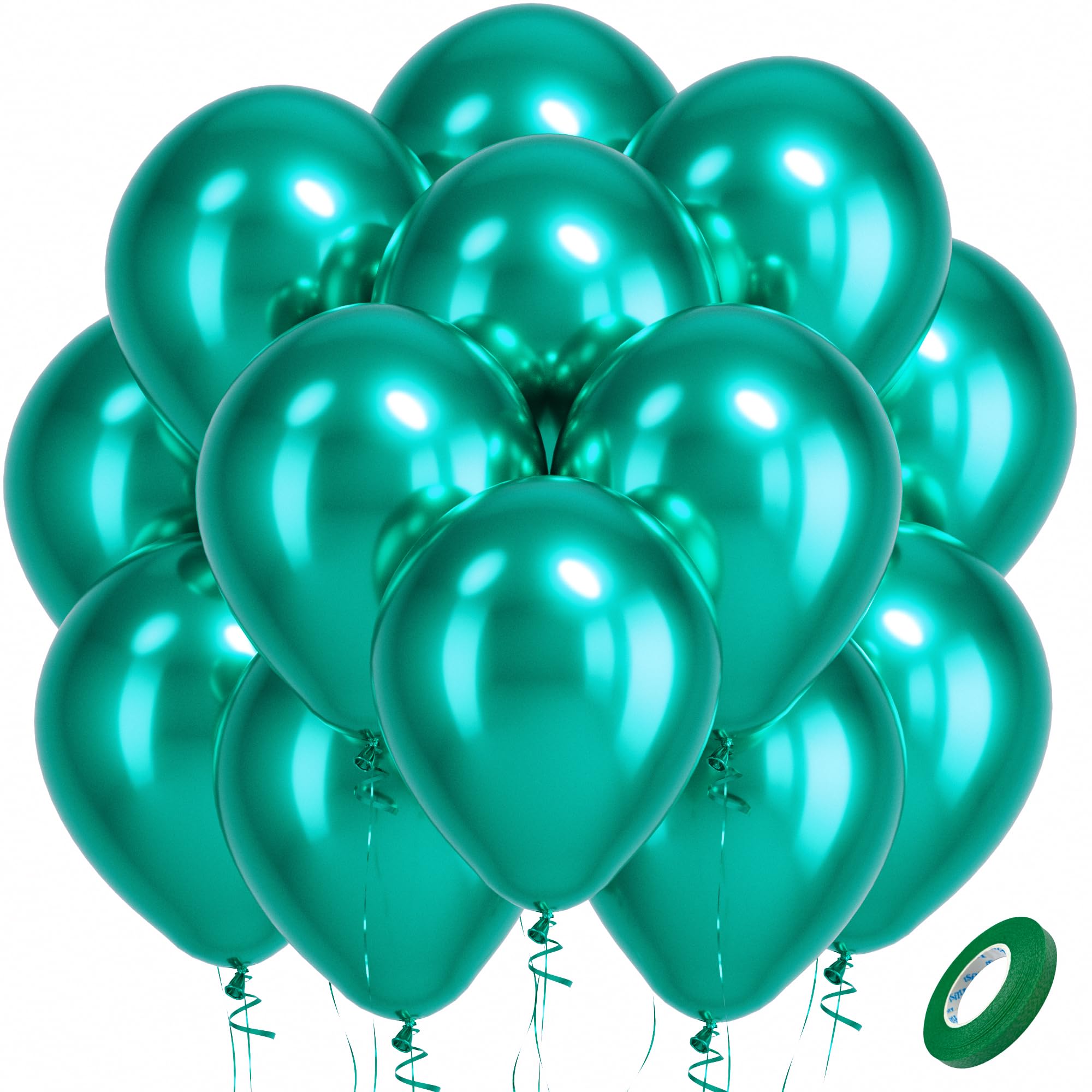 Bezente Metallic Green Balloons Latex Boho Party Balloons 100 Pack 12 inch | Metallic Green Round Neutral Balloons for Graduation Spring Forest Summer Wedding Birthday Party Decorations