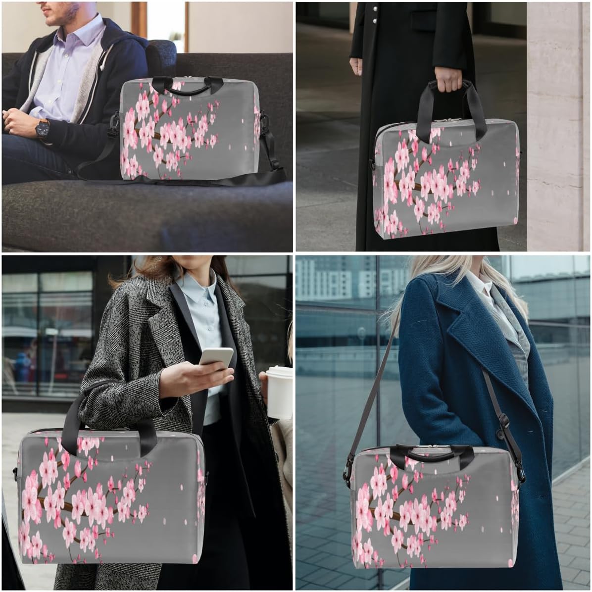 Flower Branch Cherry Blossom Laptop Bag 16 Inch with Shoulder Straps & Handle Water-Resistant Durable Messenger Bag for Men Women Business Office Travel Gifts