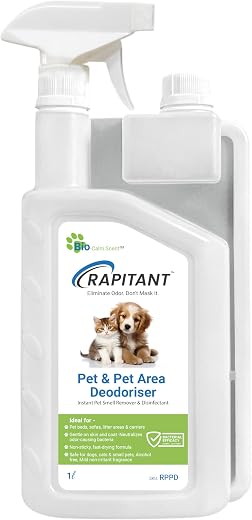 Rapitant Pet &amp; Pet Area Deodoriser Spray 1l, Powerful Odour Eliminator for Dog &amp; Cat Urine, Pet safe Non-Toxic Formula, Fa...