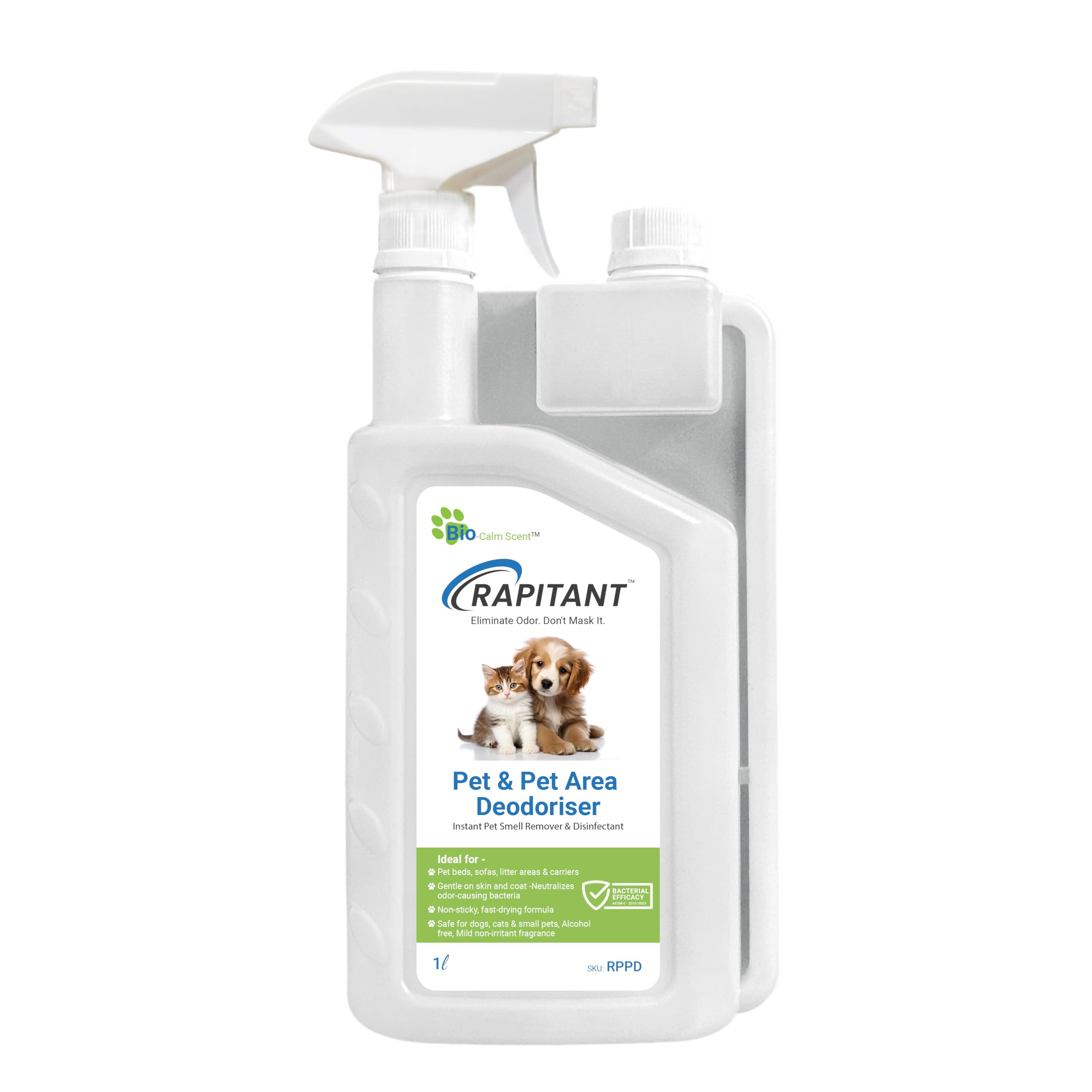 Rapitant Pet & Pet Area Deodoriser Spray 1l, Powerful Odour Eliminator for Dog & Cat Urine, Pet safe Non-Toxic Formula, Fast-Acting Smell Remover for Home, Carpet, Litter Box & Kennel.