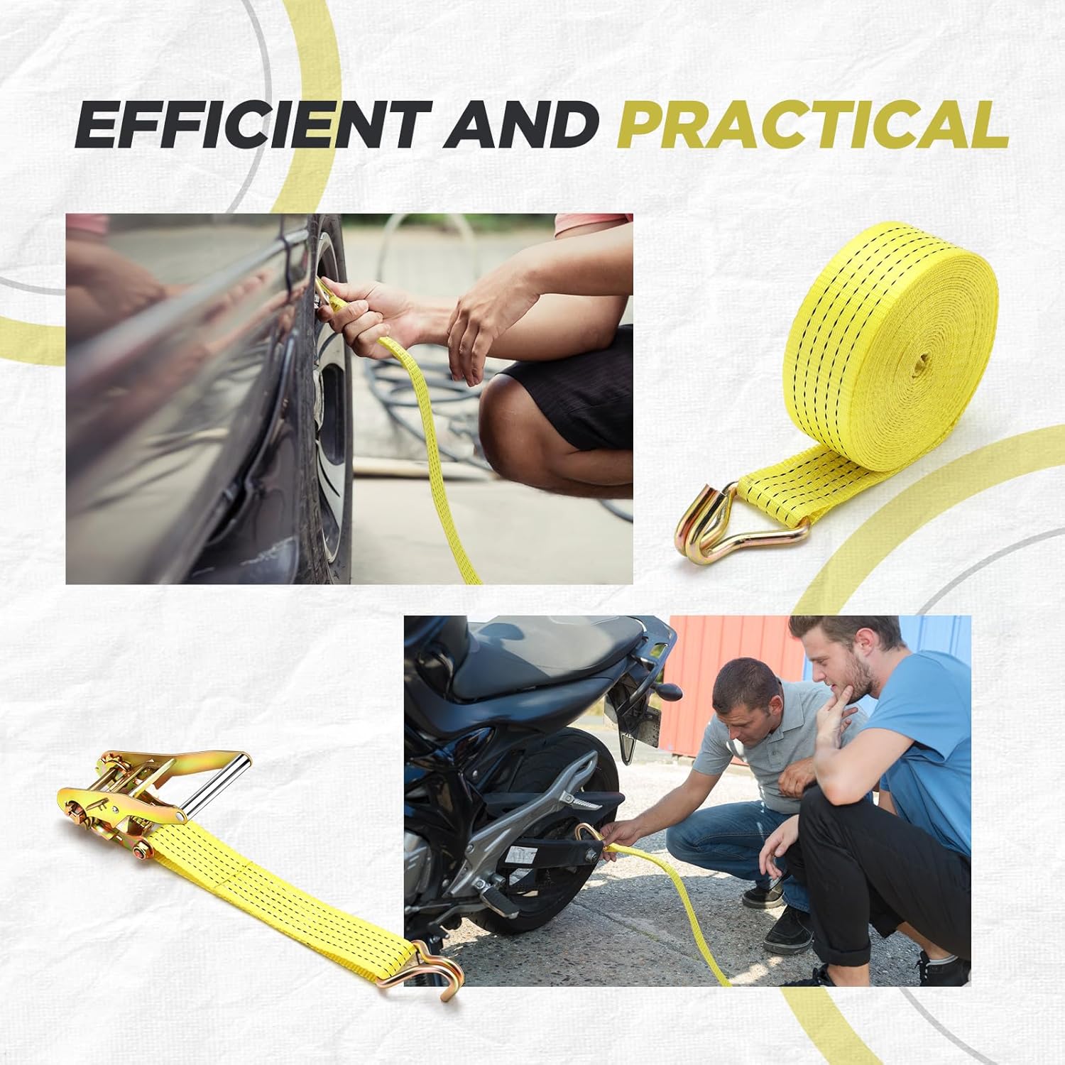 2 Pack Ratchet Straps 2 Inch x 30 Ft Heavy Duty Tie Down Straps Ratchet with J Hook 6613 Lbs Working Load 10000 Lbs Break Strength for Moving Appliances, Lawn Equipment and Motorcycles - Image 6