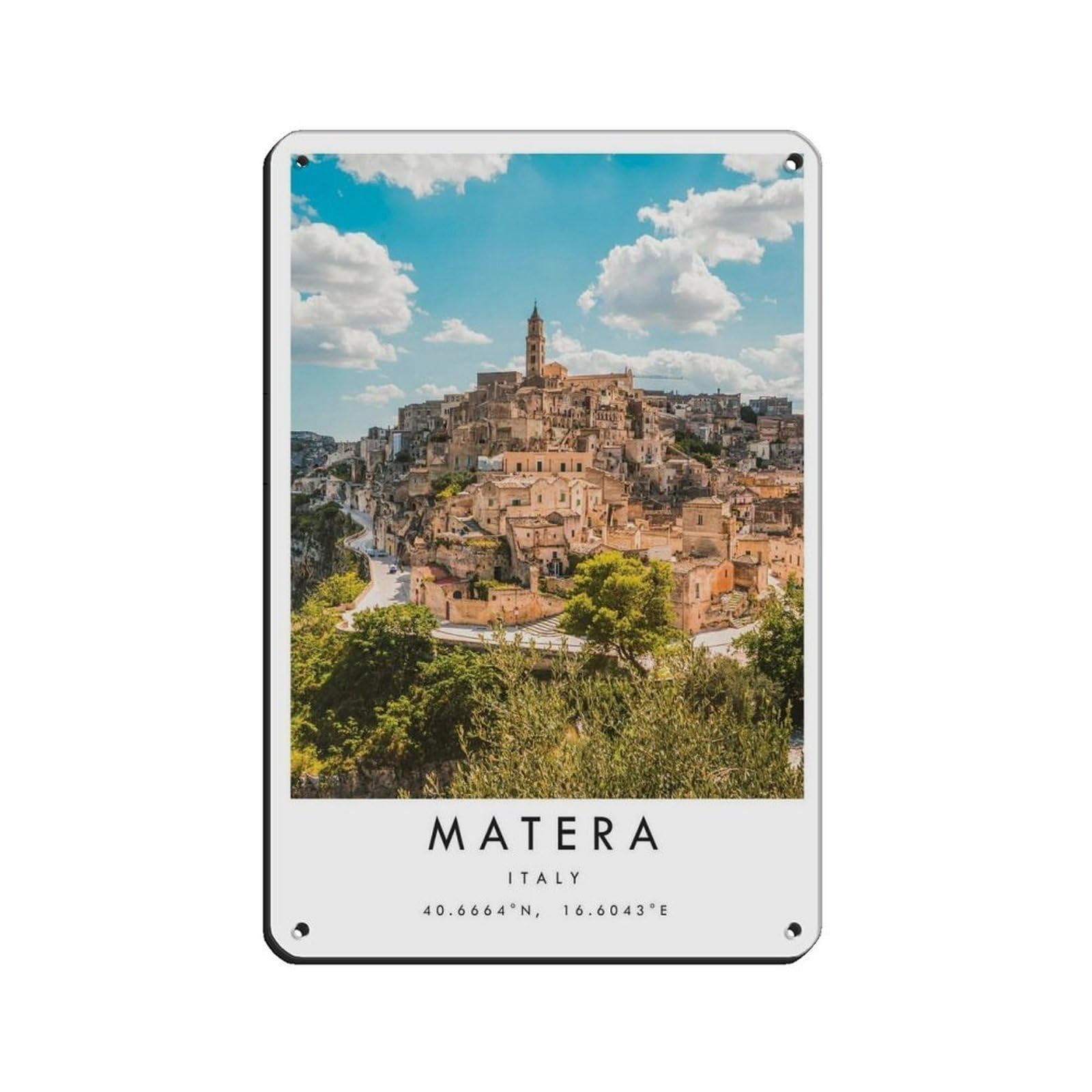 Matera Travel, Italy Poster Poster Tin Sign Vintage Metal Pub Club Cafe Bar Home Wall Art Decoration Poster Retro 8x12inch(20x30cm)