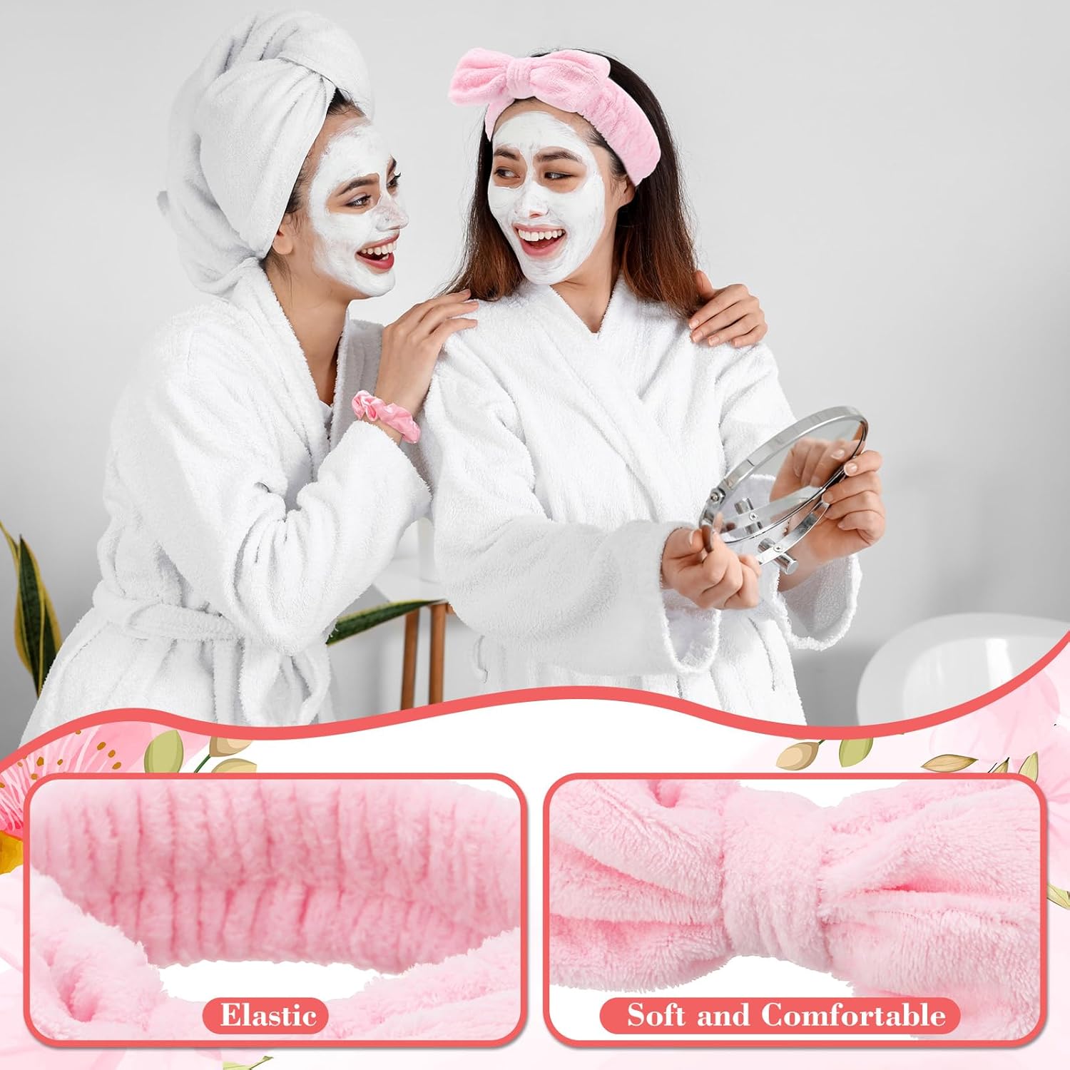 72 Pcs Spa Sleepover Party Supplies Bachelorette Party Accessories Including Hair Brush Heart-shaped Glasses Mirrors Spa Headband Hair Ties for Bridesmaid Gift Sleepover Favor(Pink)