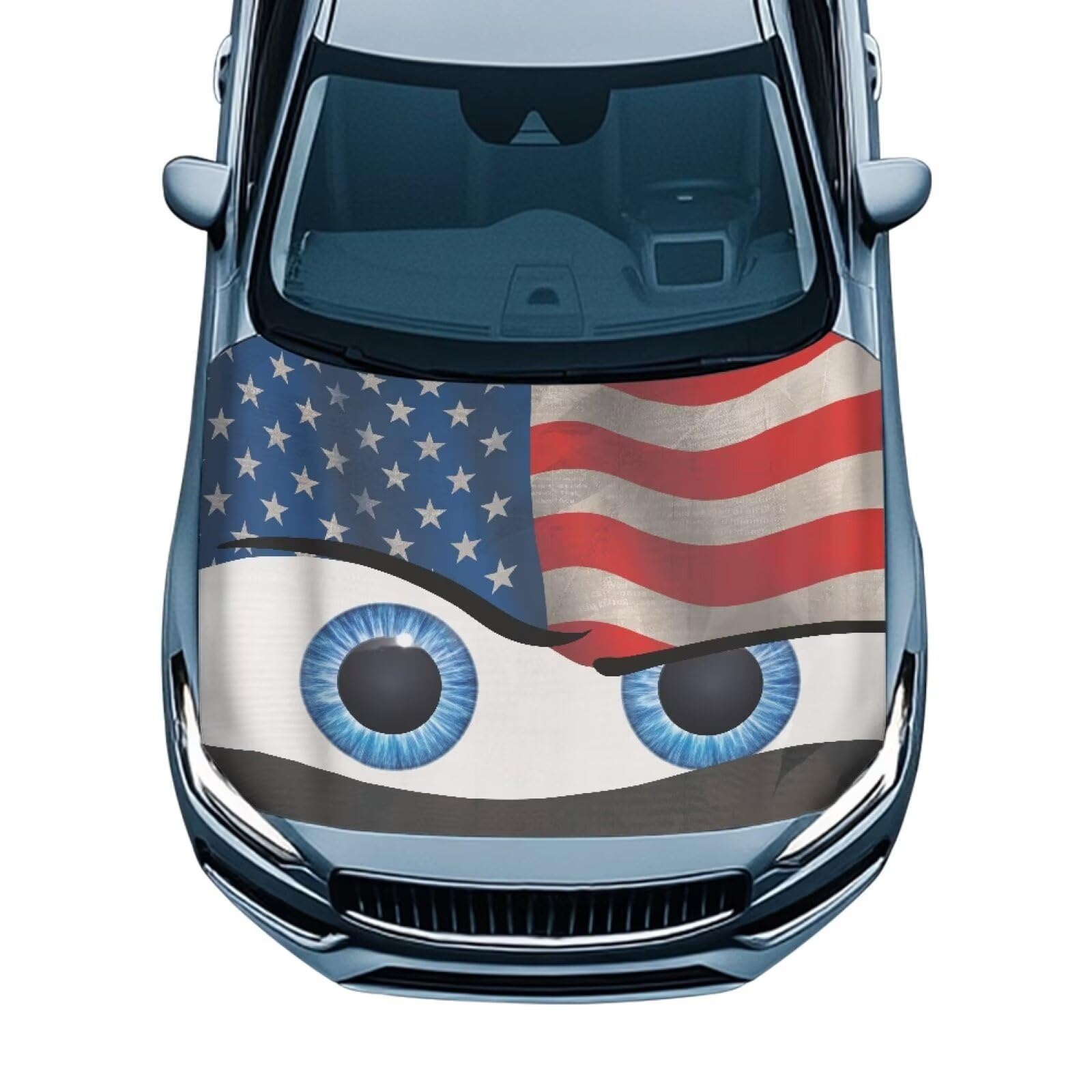 American Flag Eyes Car Hood Cover Stretch Polyester Cover for Car Hood Waterproof Automotive Accessories Easy Installation for Car Hood Decoration and Protection