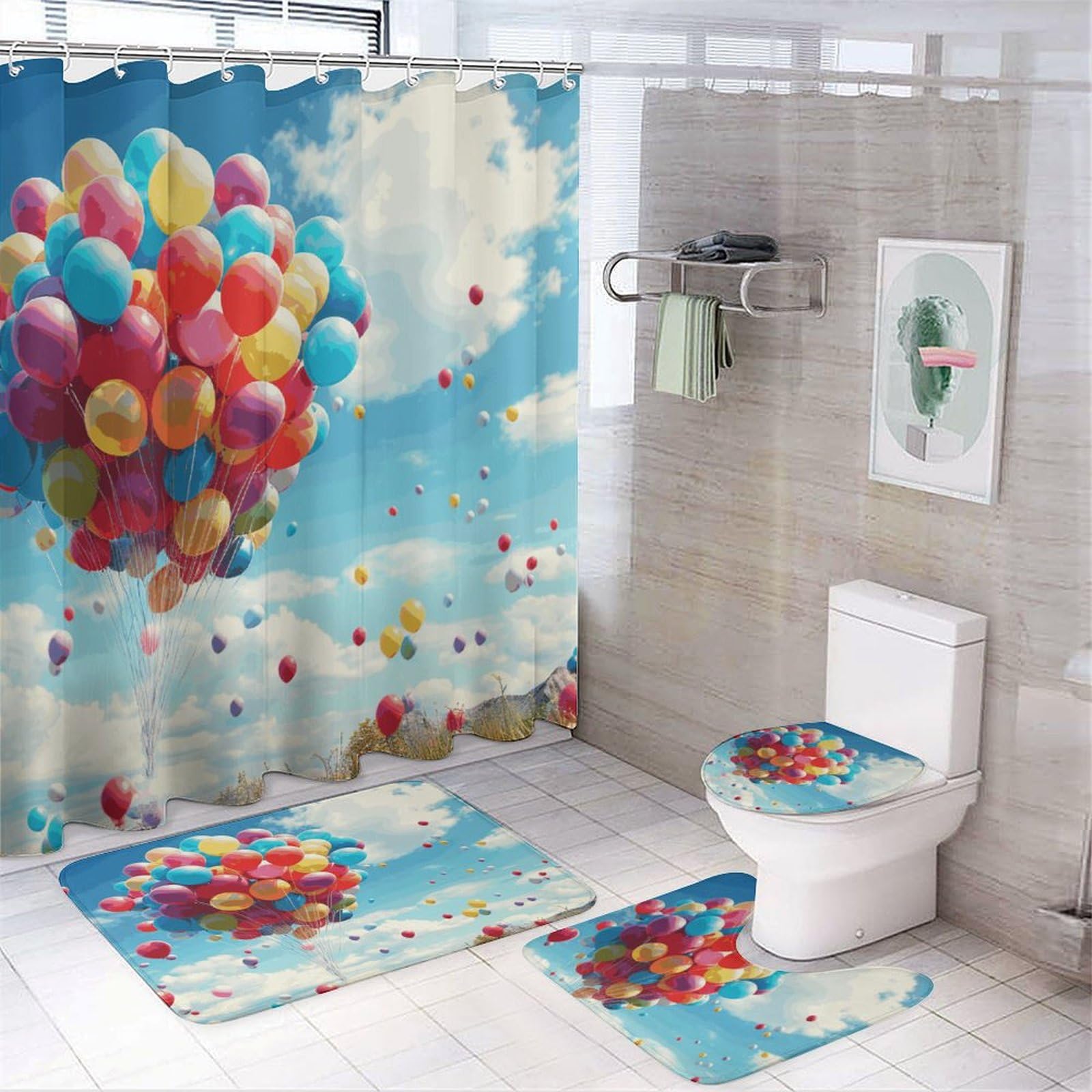 Rideau de douche anti-moisissure et tapis antidérapant pour déco de bain moderne