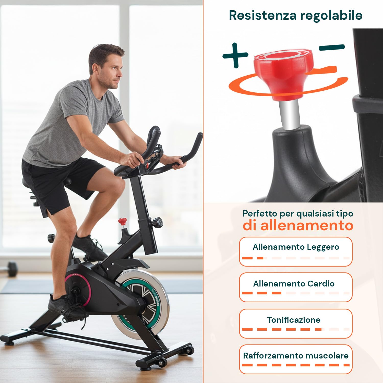 Wintem Wewnętrzny regulowany rower treningowy z 5 funkcjami, 4 kg koło zamachowe i wyściełane siedzisko | Cichy trening nóg i pośladków | Wytrzymała stalowa konstrukcja do domowej siłowni