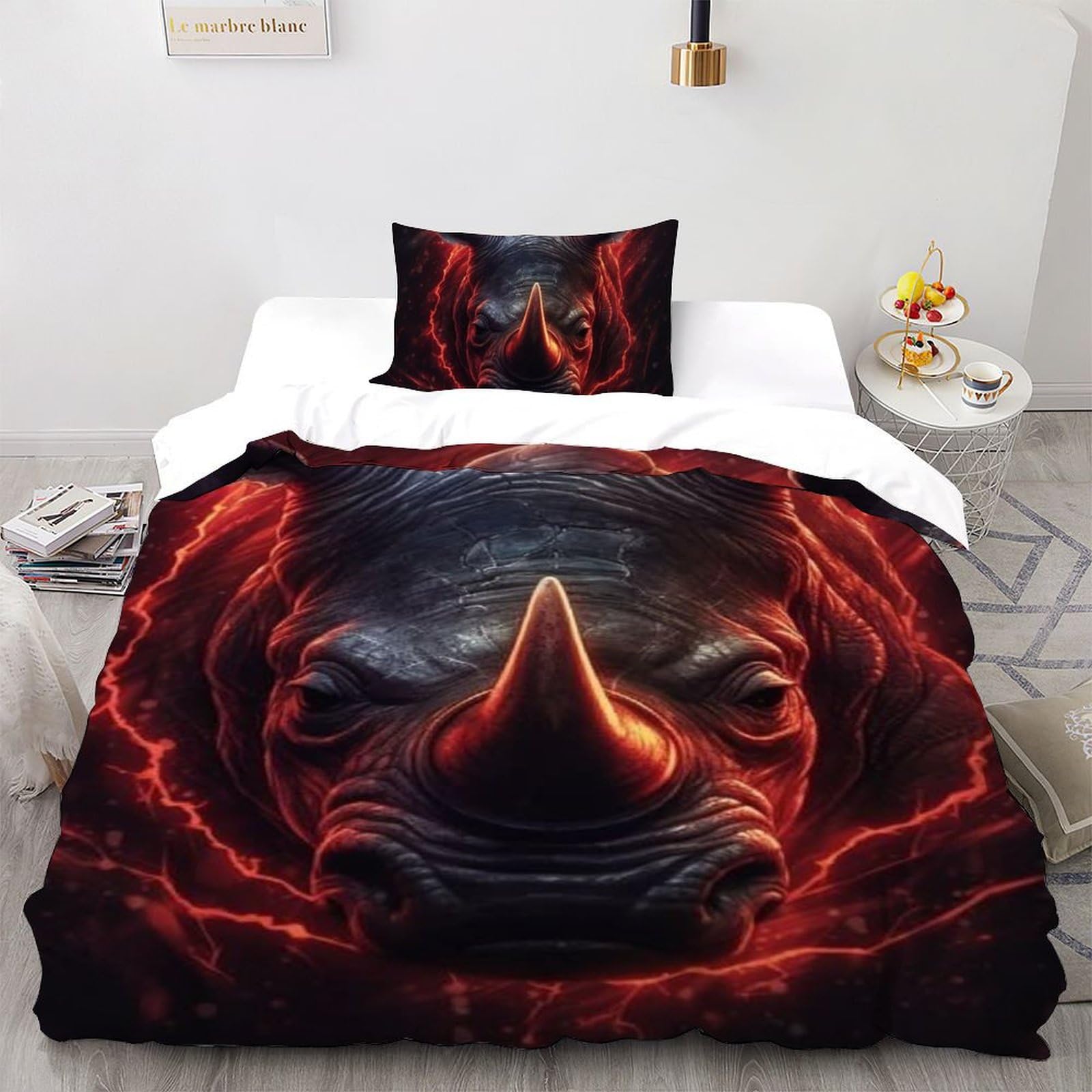 Housse de couette rhinocéros rouge pour chambre d'enfant et ado