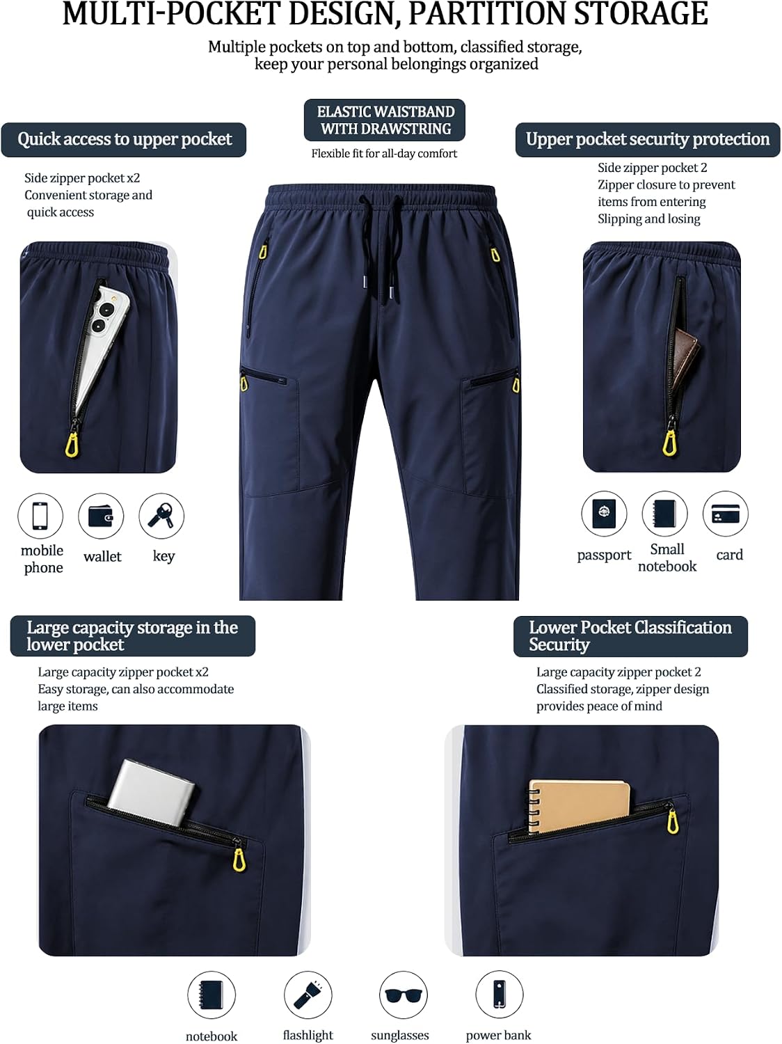 Hidkat Men's Lightweight Hiking Cargo Pants Outdoor Tactical Pants Water Resistant Combat Trousers with Zipper Multi Pockets