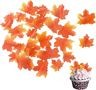 Weraru 90 Pcs Edible Fall Leaves Gold Leaf Cupcake Toppers, Party Cake Toppers