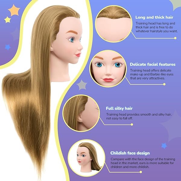 Neverland 20 pollici Testa per Parrucchieri 100% fibra sintetica capelli Testa Parrucchiere Testa bambola da truccare e pettinare Testa mannequin bambole Con Morsetto & DIY Hair Styling Tools - 2