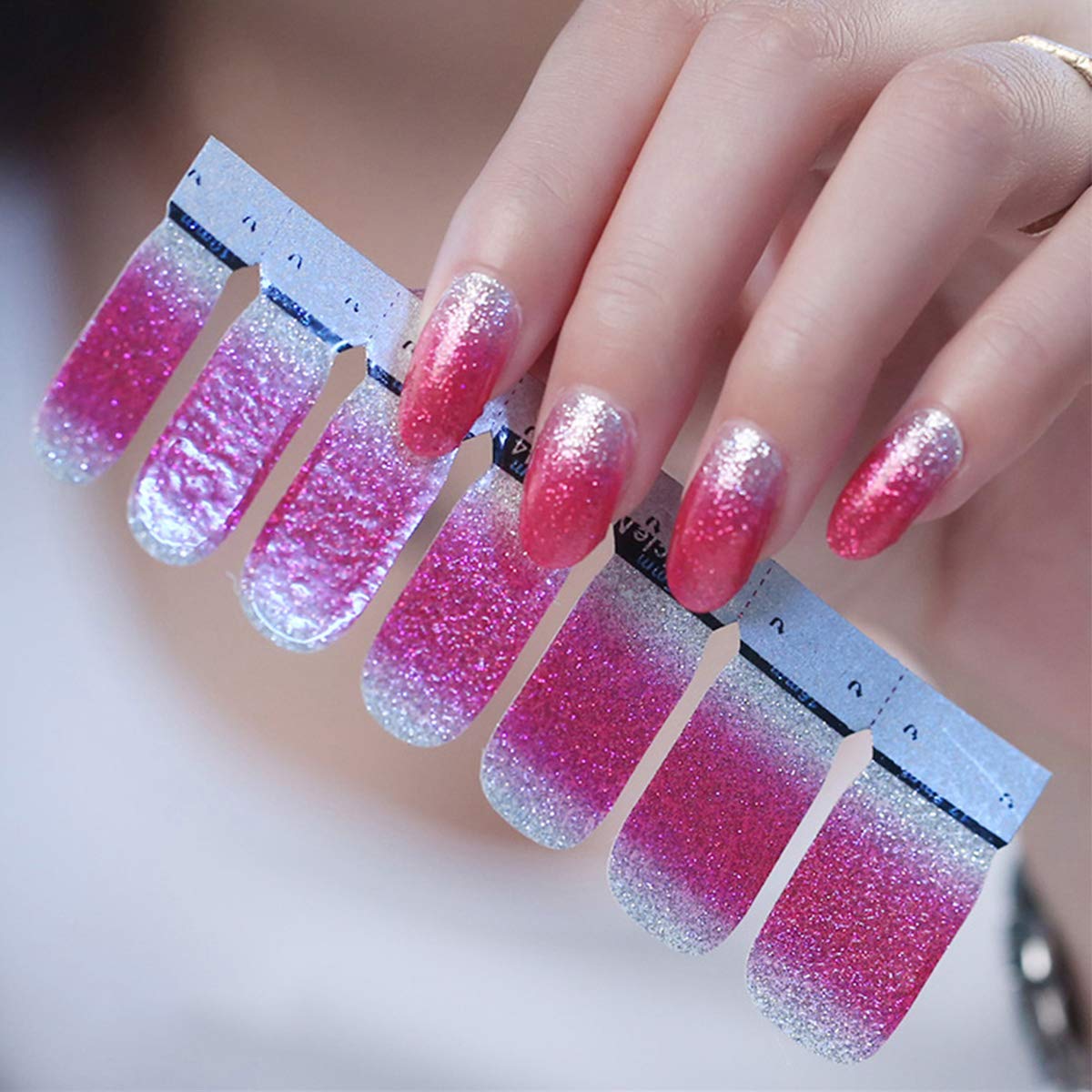 8 Sheets Full Nail Art Strips - Solid Color Nails Polish Stickers Self-Adhesive False Nail Design Manicure Set with 1Pc Nail Files for Women Girls