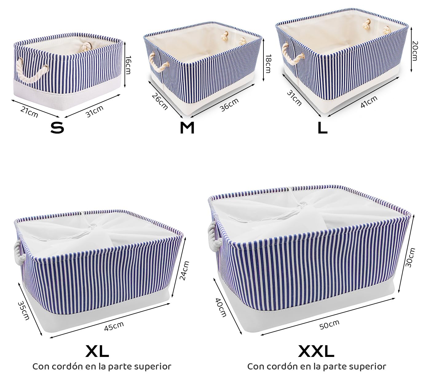 Mangata Caja de almacenamiento plegable, cesta de almacenamiento de tela gruesa con asas para estantes de juguetes(paquete de 1, Azul Rayas, M)