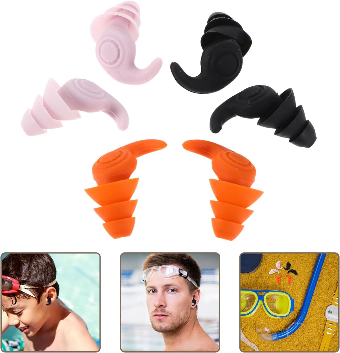 Mikikit 3pairs Silicone Noise Reduction Earplugs for Swimming and Sleeping and Lightweight Earplugs for Daily Use and Water Sports