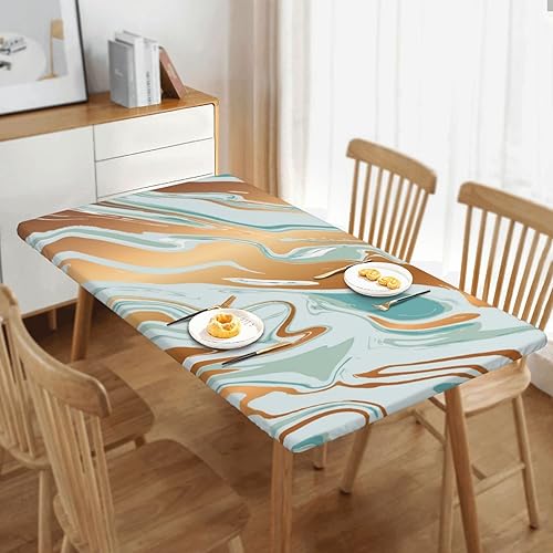 Miniatura 5 de Mantel rectangular de arte abstracto, con bordes elásticos, impermeable, lavable, para decoración de mesa, 5 pies, para fiesta, comedor, picnic
