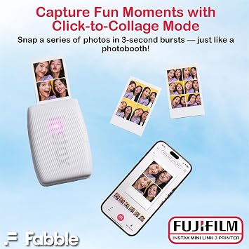Fujifilm Instax Mini Link 3 Smartphone Printer with Instax Mini Films and Pixibytes Microfiber Cleaning Cloth (2 x Twin Pack (40 Sheets), Clay White)
