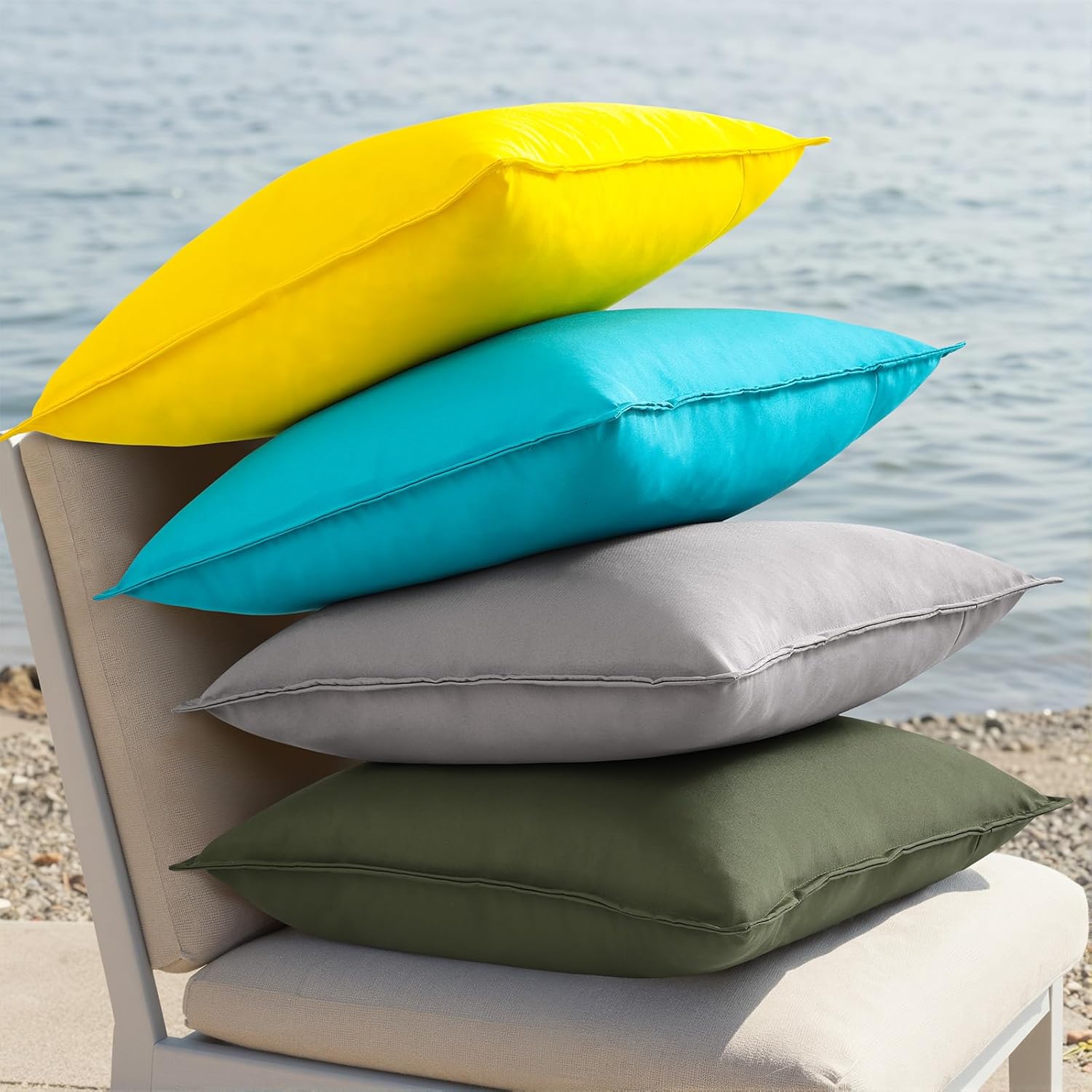 decorUhome Outdoor Waterproof Faux Linen Throw Pillow Covers 20x20 Inch Set of 2 Decorative Natural Farmhouse Pillow Cases with Flange Edges for Summer Couch Garden Patio Balcony Porch, Olive Green