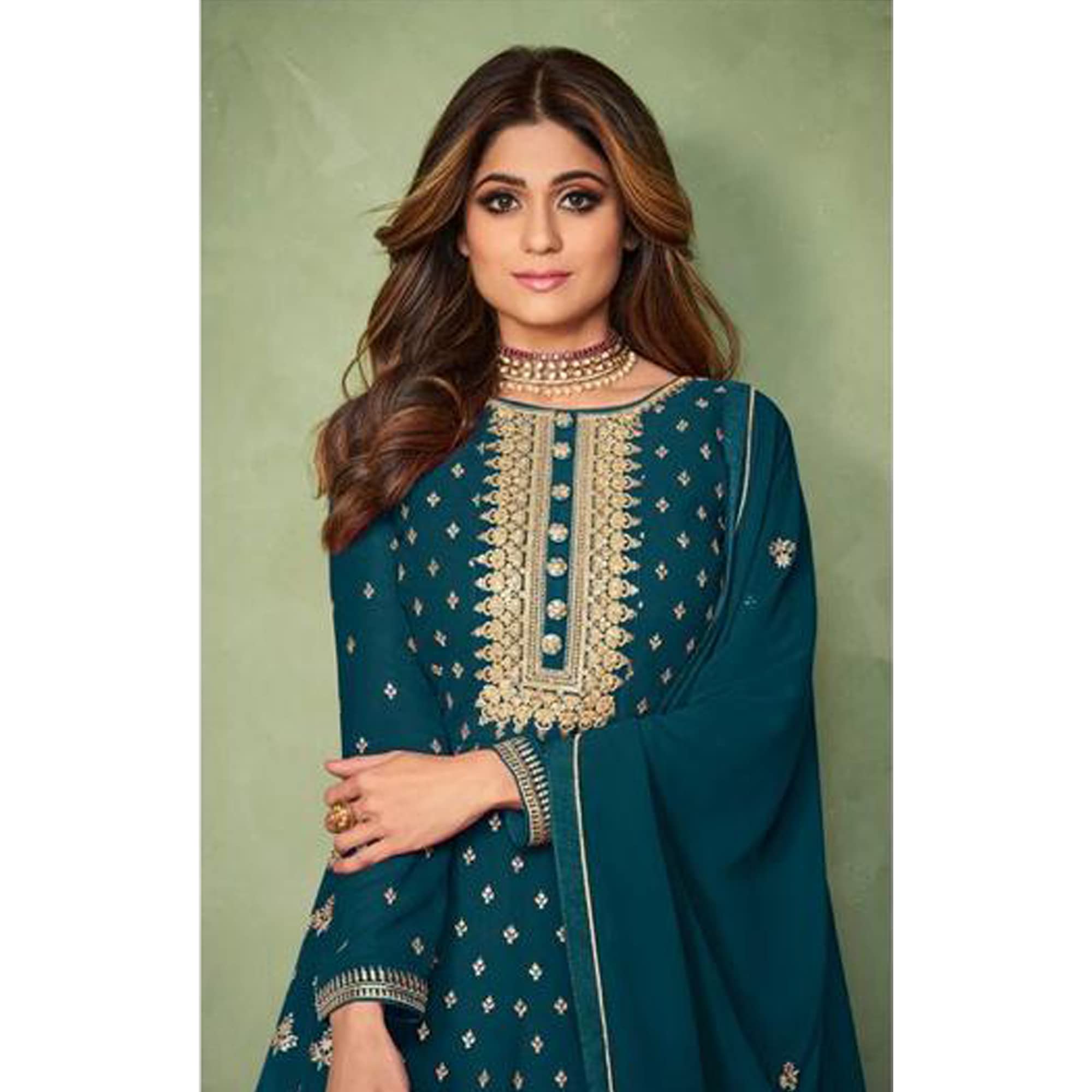 Pronto da indossare indiano pakistano designer etnico fessura Anarkali Lehenga Salwar Kameez Dupatta Abiti