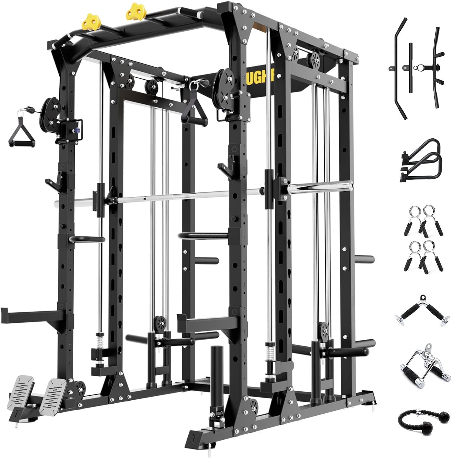 ToughFit F4 Smith Machine, Power cage with Adjustable Cable Crossover System, All-in-One Squat Rack Training Equipment for Home Gym